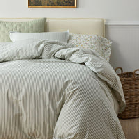 Lucenda Classic Cool Cotton Percale Duvet Cover Set - Textured Stripe Green, Twin/Twin XL,Textured Stripe Green