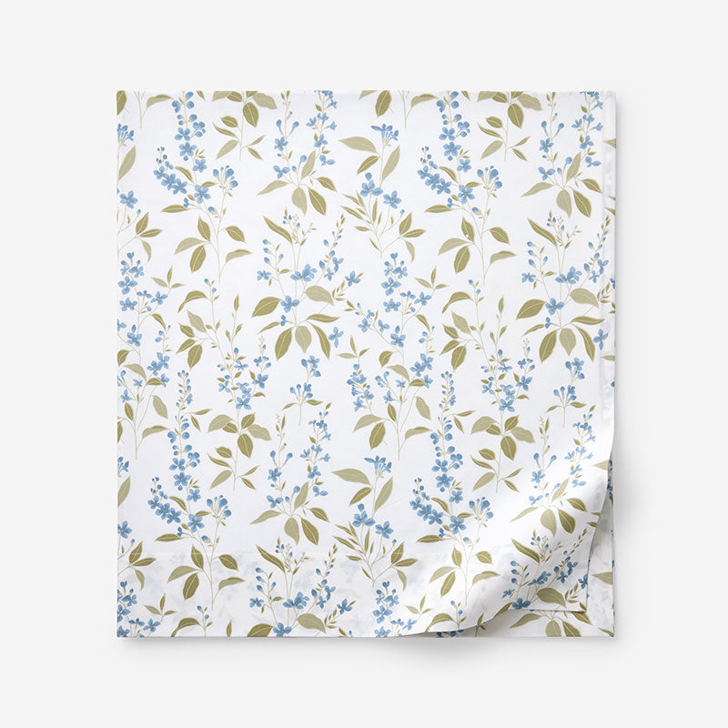 Garden Mist Classic Cool Cotton Percale Flat Bed Sheet - Leaf Smoke Blue, Twin/Twin XL,Leaf Smoke Blue