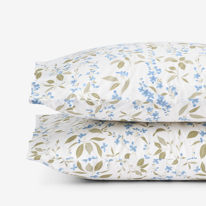 Garden Mist Classic Cool Cotton Percale Pillowcase Set - Leaf Smoke Blue, Standard,Leaf Smoke Blue