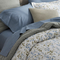 Garden Mist Classic Cool Cotton Percale Pillowcase Set - Stripe Smoke Blue, Standard,Stripe Smoke Blue