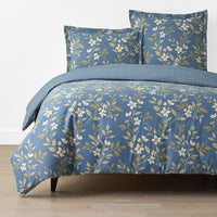 Garden Mist Classic Cool Cotton Percale Reversible Duvet Cover - Floral and Stripe Smoke Blue, King/Cal. King,Floral & Stripe Smoke Blue