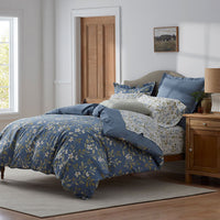 Garden Mist Classic Cool Cotton Percale Reversible Duvet Cover - Floral and Stripe Smoke Blue, King/Cal. King,Floral & Stripe Smoke Blue
