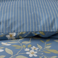 Garden Mist Classic Cool Cotton Percale Reversible Duvet Cover - Floral and Stripe Smoke Blue, King/Cal. King,Floral & Stripe Smoke Blue