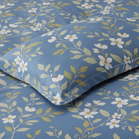 Garden Mist Classic Cool Cotton Percale Reversible Duvet Cover - Floral and Stripe Smoke Blue, King/Cal. King,Floral & Stripe Smoke Blue