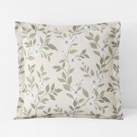 Garden Mist Classic Cool Cotton Percale Reversible Sham - Floral and Stripe Beige Multi, Euro,Floral & Stripe Beige Multi