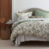 Garden Mist Classic Cool Cotton Percale Reversible Sham - Floral and Stripe Beige Multi, King,Floral & Stripe Beige Multi
