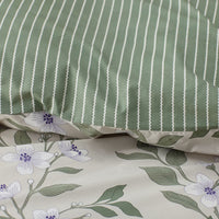 Garden Mist Classic Cool Cotton Percale Reversible Sham - Floral and Stripe Beige Multi, King,Floral & Stripe Beige Multi