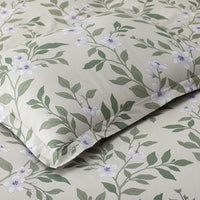 Garden Mist Classic Cool Cotton Percale Reversible Sham - Floral and Stripe Beige Multi, King,Floral & Stripe Beige Multi