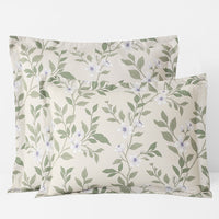 Garden Mist Classic Cool Cotton Percale Reversible Sham - Floral and Stripe Beige Multi, King,Floral & Stripe Beige Multi