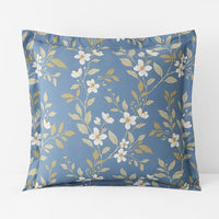 Garden Mist Classic Cool Cotton Percale Reversible Sham - Floral and Stripe Smoke Blue, Euro,Floral & Stripe Smoke Blue