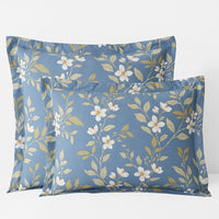 Garden Mist Classic Cool Cotton Percale Reversible Sham - Floral and Stripe Smoke Blue, Euro,Floral & Stripe Smoke Blue