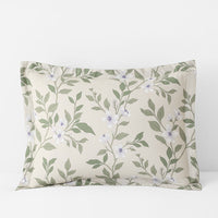 Garden Mist Classic Cool Cotton Percale Reversible Sham - Floral and Stripe Beige Multi, King,Floral & Stripe Beige Multi
