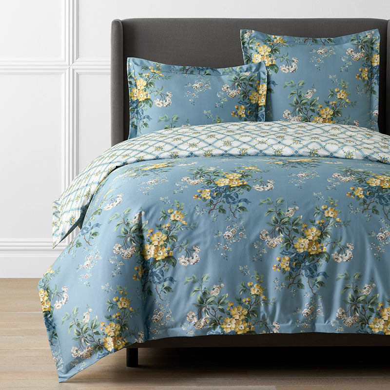 Garden Burst Premium Smooth Wrinkle-Free Sateen Reversible Duvet Cover - Slate Blue, Twin/Twin XL,Slate Blue