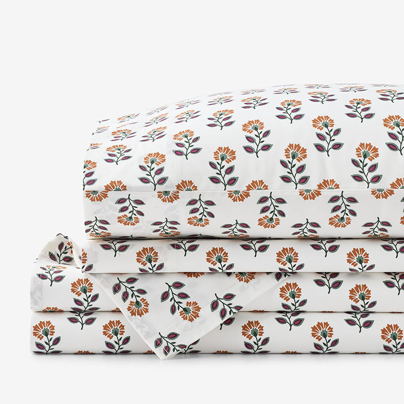 Nora Classic Cool Cotton Percale Bed Sheet Set - Flower, Twin,Flower