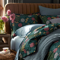 Zinnia Floral Classic Smooth Sateen Sham - Deep Teal, Standard,Deep Teal