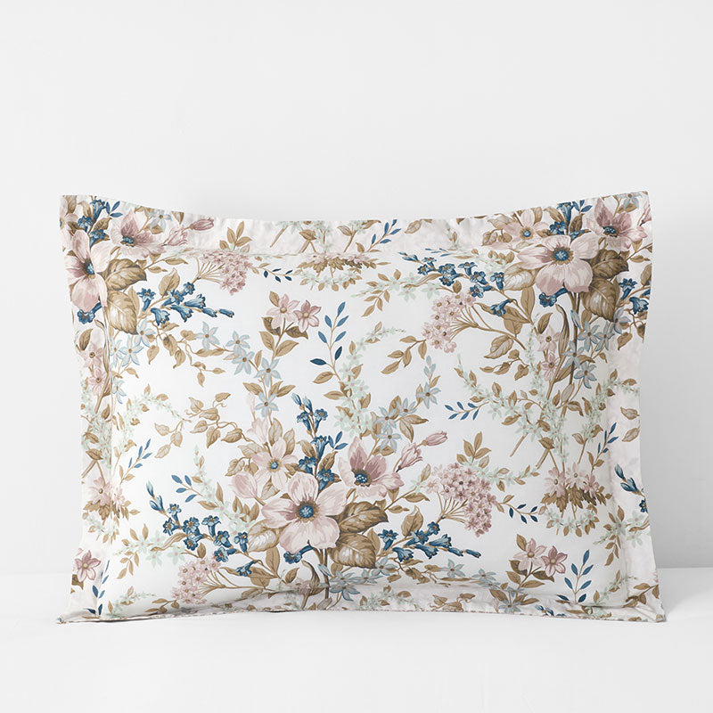Blooming Floret Garment Washed Cotton Percale Reversible Sham - Blush, Standard,Blush
