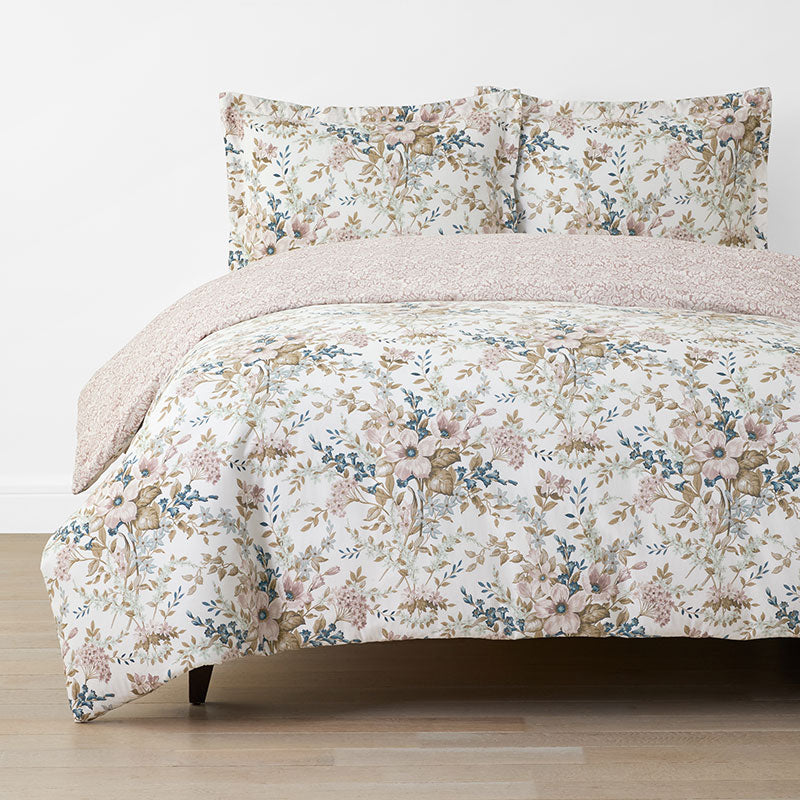 Blooming Floret Garment Washed Cotton Percale Reversible Duvet Cover Set - Blush, Twin/Twin XL,Blush