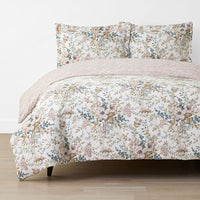 Blooming Floret Garment Washed Cotton Percale Reversible Duvet Cover Set - Blush, Twin/Twin XL,Blush