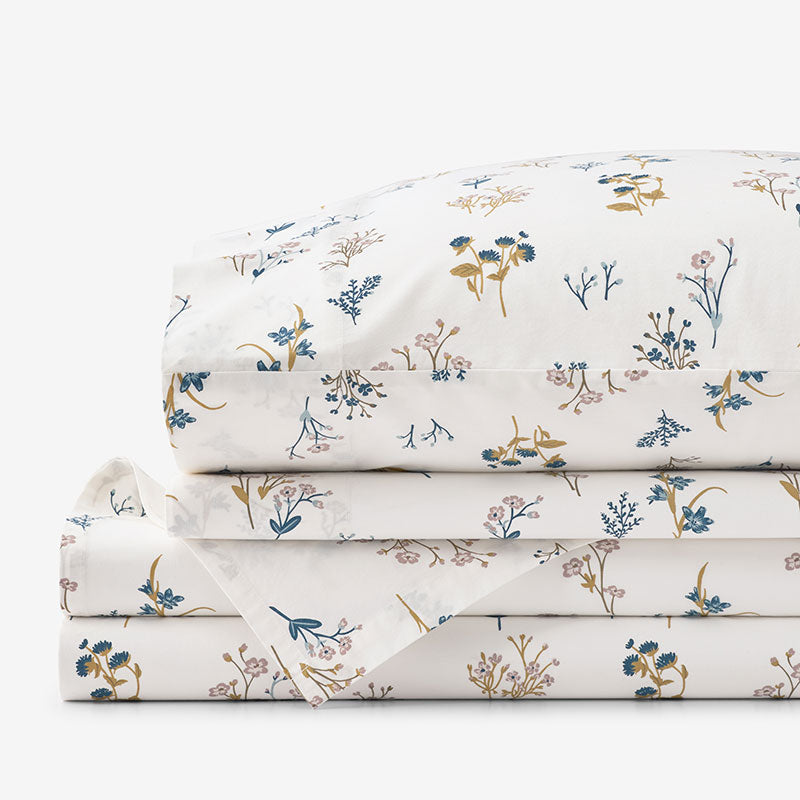 Blooming Bouquet Garment Washed Cotton Percale Bed Sheet Set - Multi, Twin,Multi