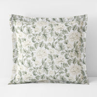 Elegant Floral Garment Washed Cotton Percale Reversible Sham - Green, Euro,Green