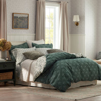 Elegant Floral Garment Washed Cotton Percale Reversible Sham - Green, Standard,Green