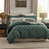 Elegant Floral Garment Washed Cotton Percale Reversible Sham - Green, Standard,Green