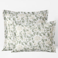 Elegant Floral Garment Washed Cotton Percale Reversible Sham - Green, Standard,Green