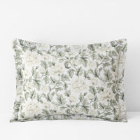 Elegant Floral Garment Washed Cotton Percale Reversible Sham - Green, Standard,Green