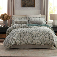 Elegant Floral Garment Washed Cotton Percale Reversible Duvet Cover Set - Green, Twin/Twin XL,Green