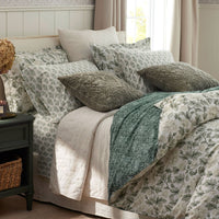 Elegant Floral Garment Washed Cotton Percale Reversible Duvet Cover Set - Green, Twin/Twin XL,Green