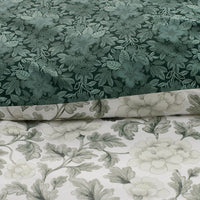 Elegant Floral Garment Washed Cotton Percale Reversible Duvet Cover Set - Green, Twin/Twin XL,Green