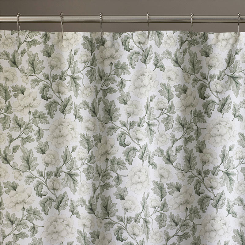 Elegant Floral Garment Washed Cotton Percale Reversible Shower Curtain - Green,Green