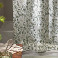 Elegant Floral Garment Washed Cotton Percale Reversible Shower Curtain - Green,Green