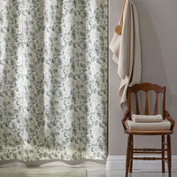 Elegant Floral Garment Washed Cotton Percale Reversible Shower Curtain - Green,Green