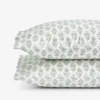 Fancy Blossom Garment Washed Cotton Percale Pillowcase Set - Green, Standard,Green