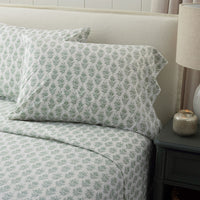 Fancy Blossom Garment Washed Cotton Percale Pillowcase Set - Green, Standard,Green