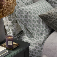 Fancy Blossom Garment Washed Cotton Percale Pillowcase Set - Green, Standard,Green