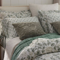 Fancy Blossom Garment Washed Cotton Percale Pillowcase Set - Green, Standard,Green