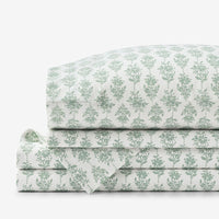 Fancy Blossom Garment Washed Cotton Percale Bed Sheet Set - Green, Twin,Green