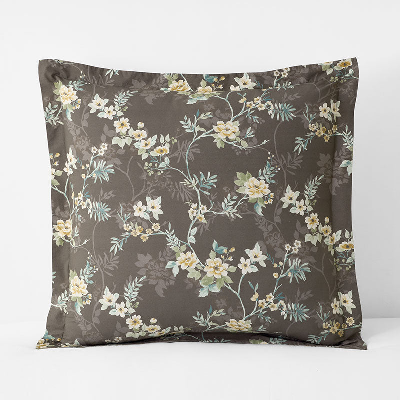 Charming Floral Garment Washed Cotton Percale Reversible Sham - Cocoa Brown, Euro,Cocoa Brown