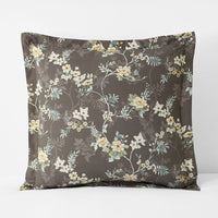 Charming Floral Garment Washed Cotton Percale Reversible Sham - Cocoa Brown, Euro,Cocoa Brown