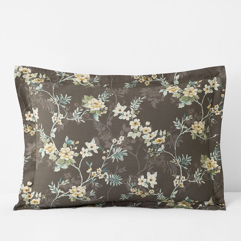 Charming Floral Garment Washed Cotton Percale Reversible Sham - Cocoa Brown, Standard,Cocoa Brown