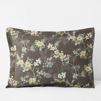 Charming Floral Garment Washed Cotton Percale Reversible Sham - Cocoa Brown, Standard,Cocoa Brown
