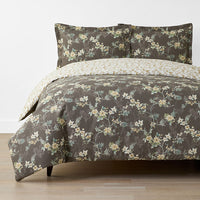 Charming Floral Garment Washed Cotton Percale Reversible Duvet Cover Set - Cocoa Brown, Twin/Twin XL,Cocoa Brown