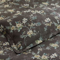 Charming Floral Garment Washed Cotton Percale Reversible Duvet Cover Set - Cocoa Brown, Twin/Twin XL,Cocoa Brown