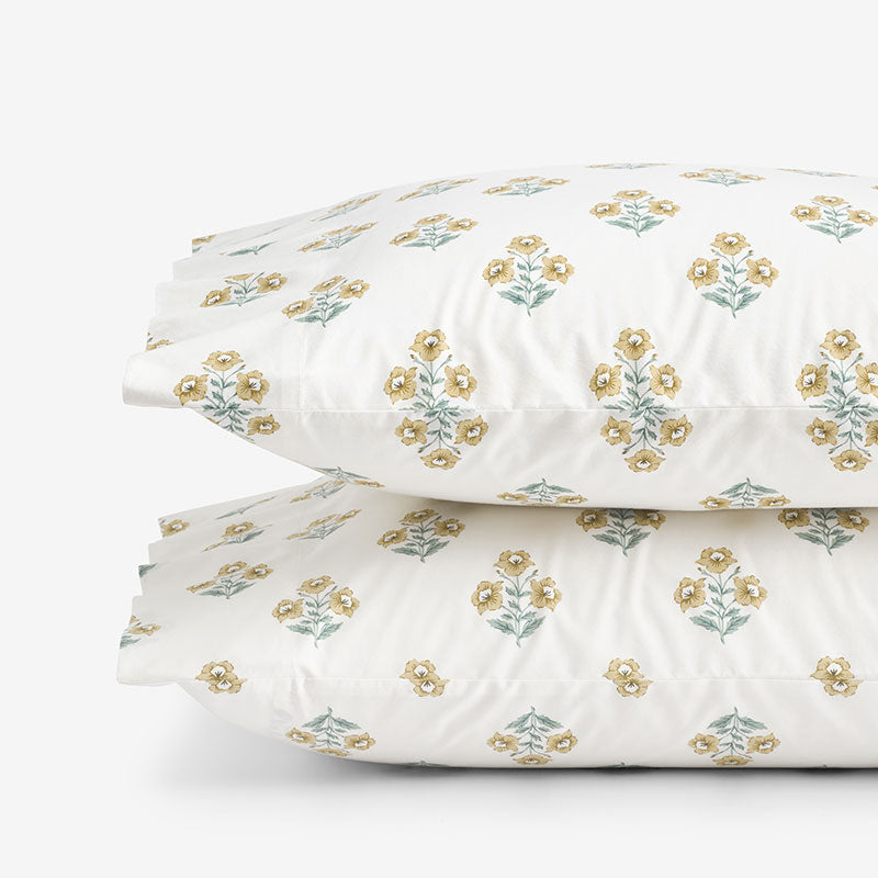 Charming Garden Garment Washed Cotton Percale Pillowcase Set - Golden Caramel, Standard,Golden Caramel
