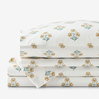 Charming Garden Garment Washed Cotton Percale Bed Sheet Set - Golden Caramel, Twin,Golden Caramel