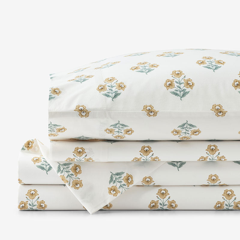 Charming Garden Garment Washed Cotton Percale Bed Sheet Set - Golden Caramel, Twin,Golden Caramel