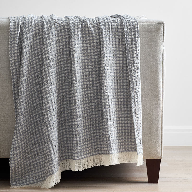 Checkered Fringe Throw - Blue,Blue