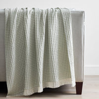 Checkered Fringe Throw - Green,Green
